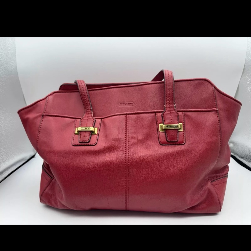 Coach Red Leather Tote with Structured Design